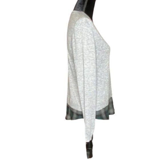 Joe's Jeans Sweater Womens Medium Azure Gray Heathered Layered Tartan Hem - Picture 4 of 16